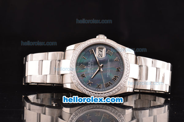 Rolex Datejust Asia 2813 Automatic Steel Case with Diamond Bezel and MOP Dial - Roman Numeral Markers - Click Image to Close